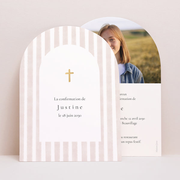 Faire-part Confirmation Petite arche Rayures et croix photo