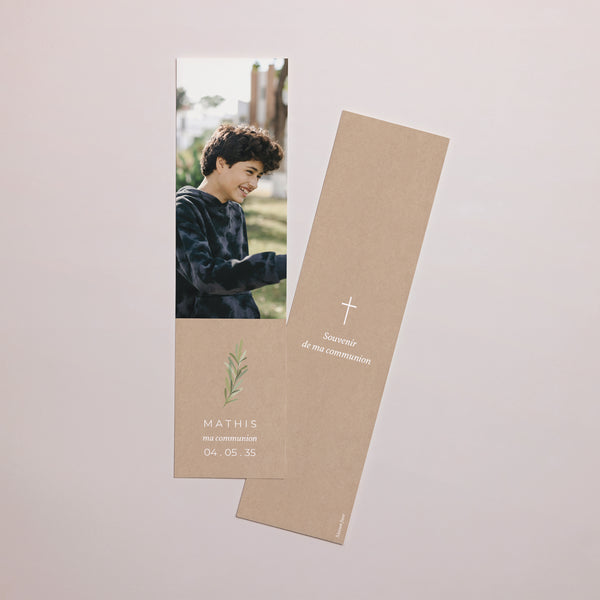 Marque-page Communion Marque-page Imitation Kraft & Brin d'olivier photo