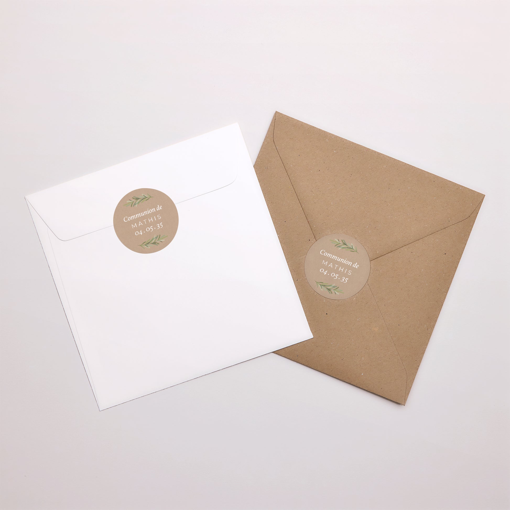 Sticker Communion Rond Imitation Kraft & Brin d'olivier photo N° 4