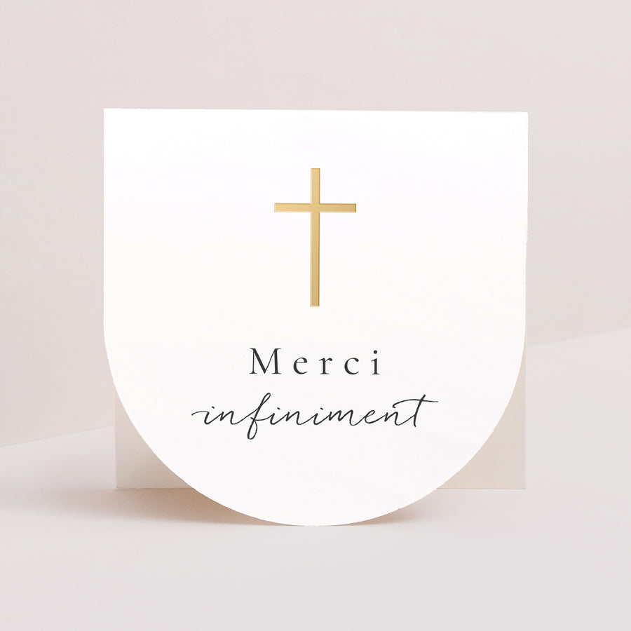 Remerciements Confirmation Carré double volet demi-lune Croix doré photo