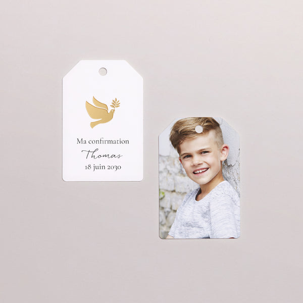 Etiquette perforée Confirmation Fanion Colombe et son rameau photo