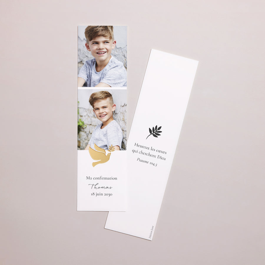 Marque-page Confirmation Marque-page Colombe et son rameau photo