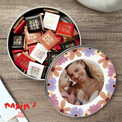 Boite métallique ronde, garnie de chocolats Bouquet de Fête photo N° 1