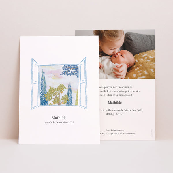 Faire-part Naissance Portrait Vue du jardin photo