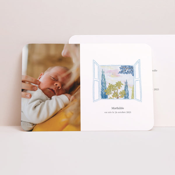 Faire-part Naissance Paysage, bords arrondis Vue du jardin photo