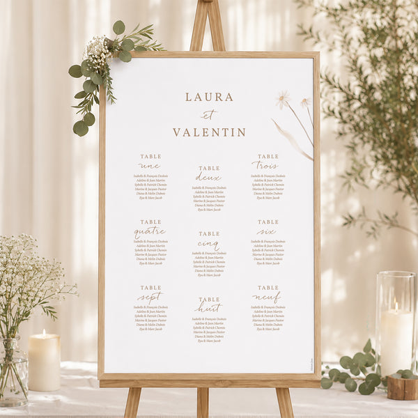 Plan de table Mariage Portrait Fleurs sauvages photo