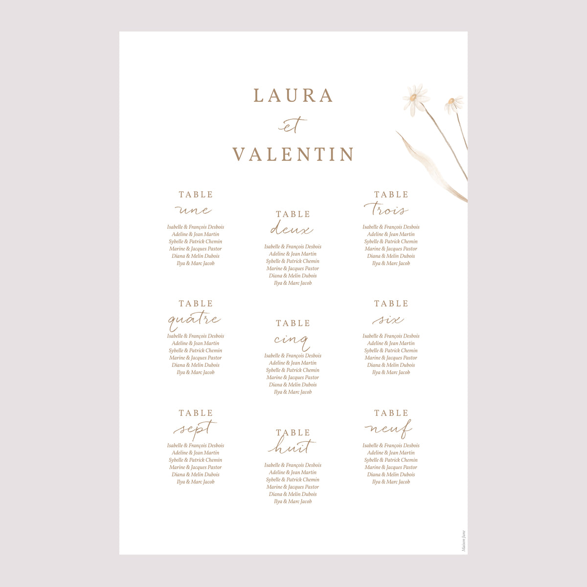 Plan de table Mariage Portrait Fleurs sauvages photo N° 2