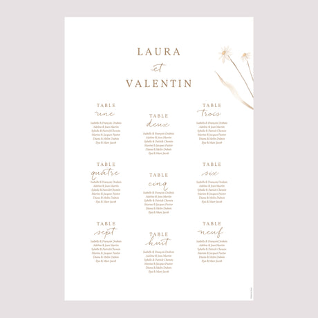 Plan de table Mariage Portrait Fleurs sauvages