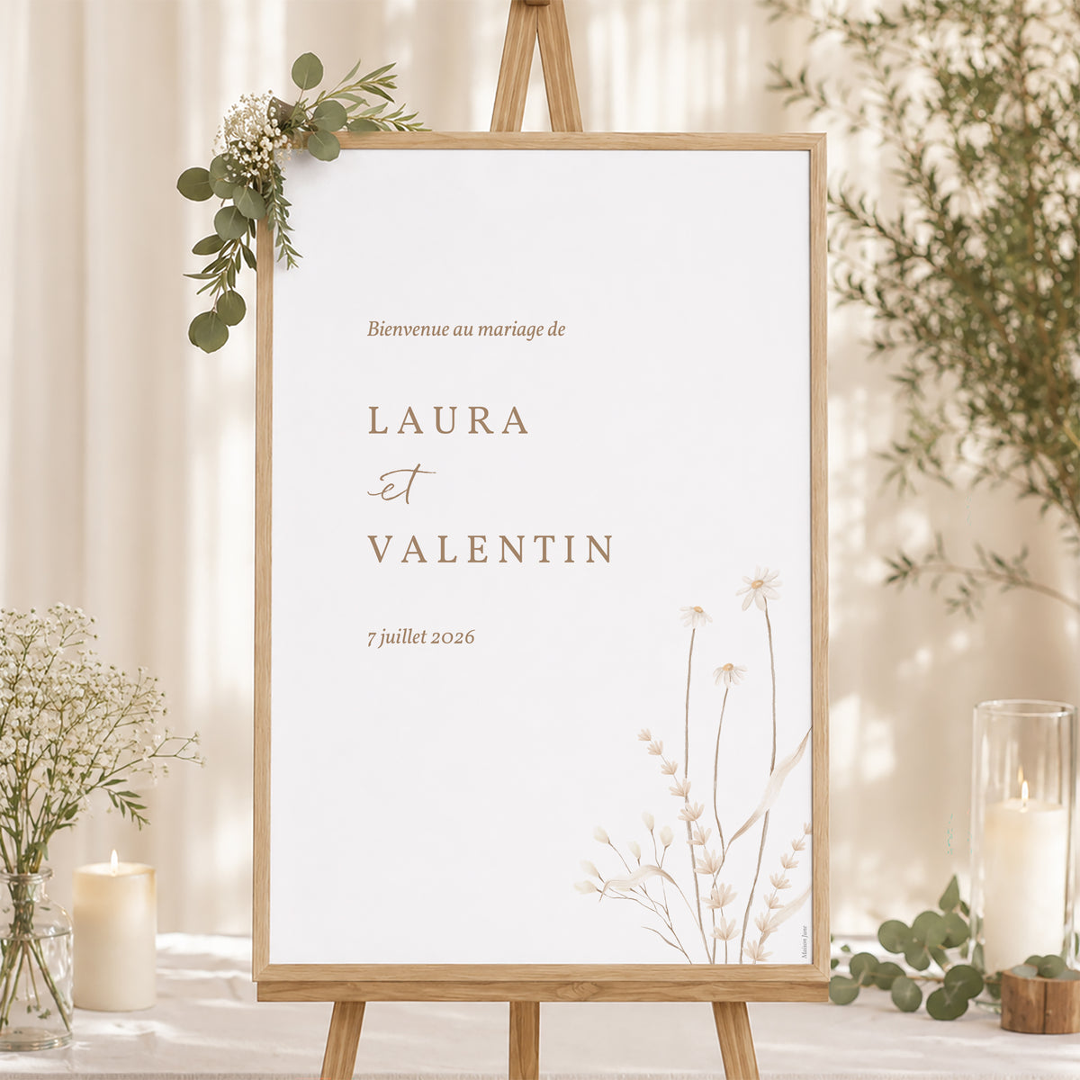 Panneau bienvenue Mariage Portrait 60 x 90 cm Fleurs sauvages photo N° 1