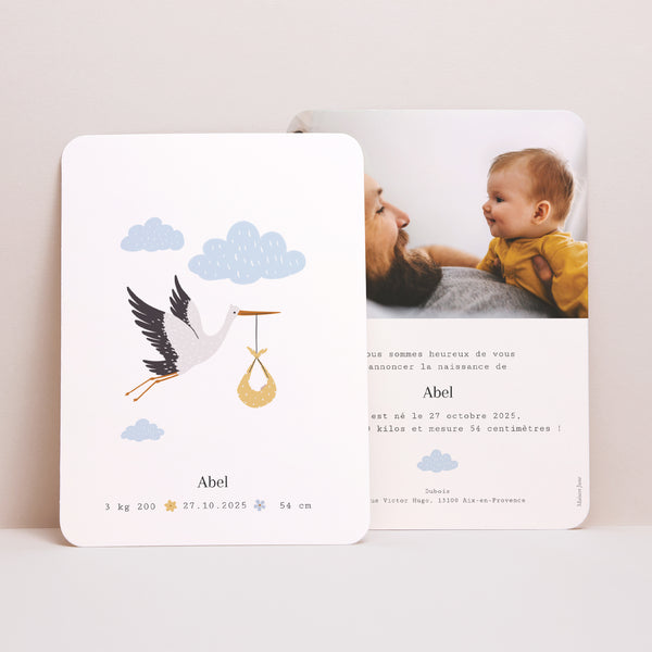 Faire-part Naissance Portrait, bords arrondis Le voyage de la cigogne II photo