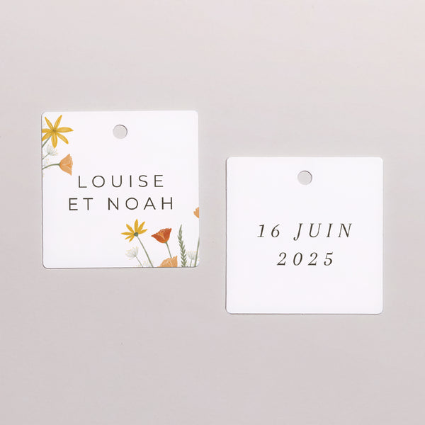 Etiquette perforée Mariage Carrée Bouquet champêtre photo