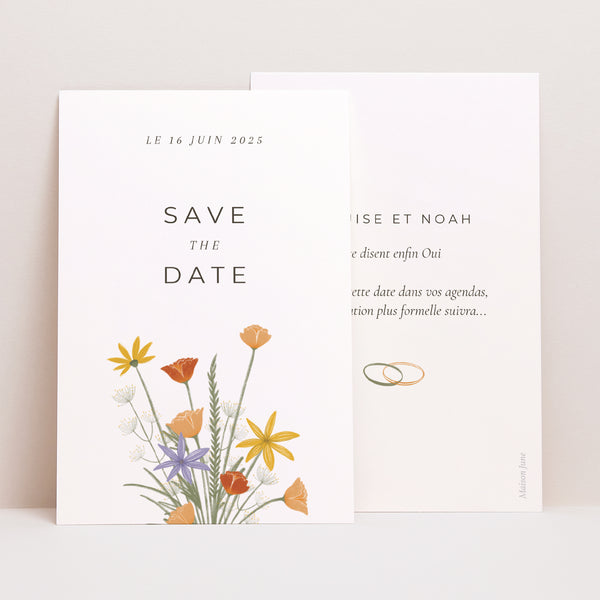 Save the date Mariage Portrait Bouquet champêtre photo