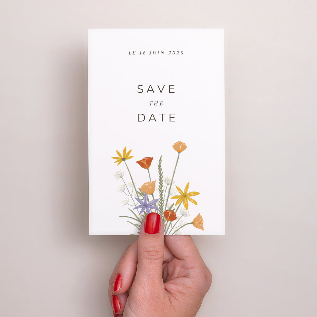 Save the date Mariage Portrait Bouquet champêtre photo N° 2