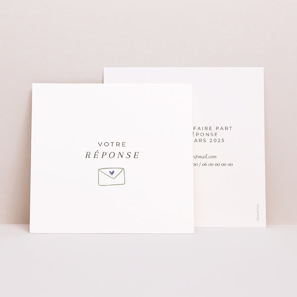Carton réponse Mariage Carré Bouquet champêtre photo