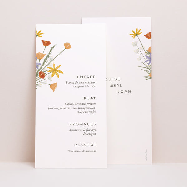 Menu Mariage Panoramique portrait Bouquet champêtre photo