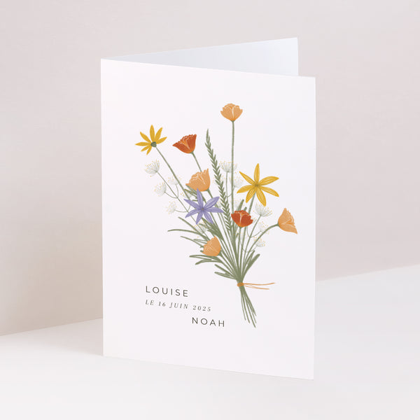 Faire-part Mariage Portrait double volet Bouquet champêtre photo