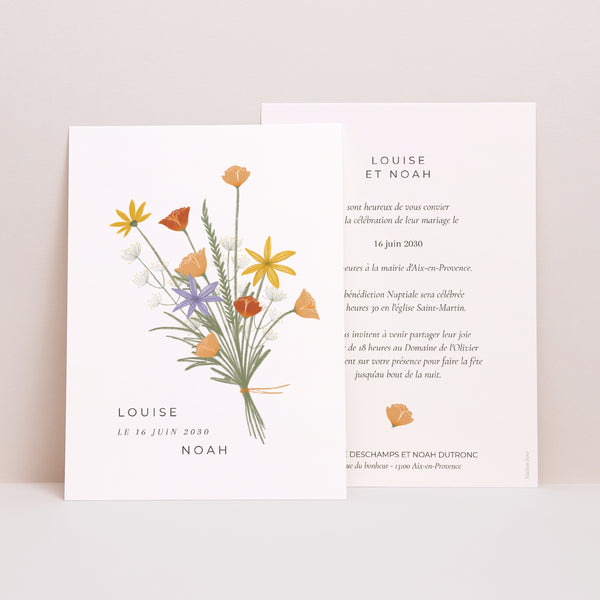 Faire-part Mariage Portrait Bouquet champêtre photo
