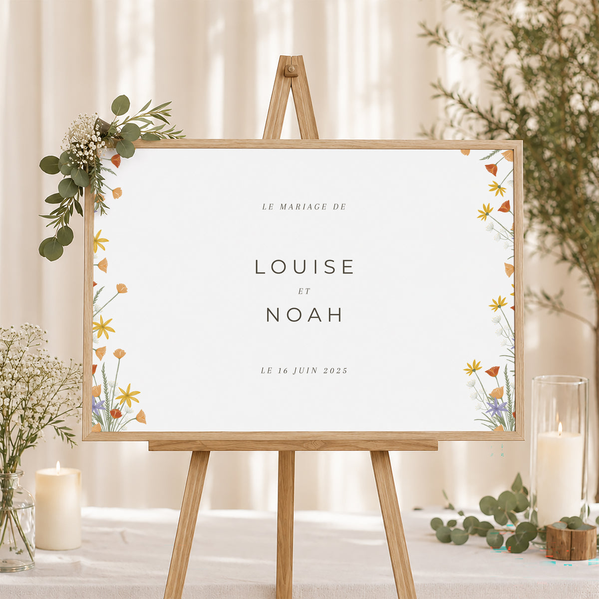 Panneau bienvenue Mariage Paysage 90 x 60 cm Bouquet champêtre photo N° 1