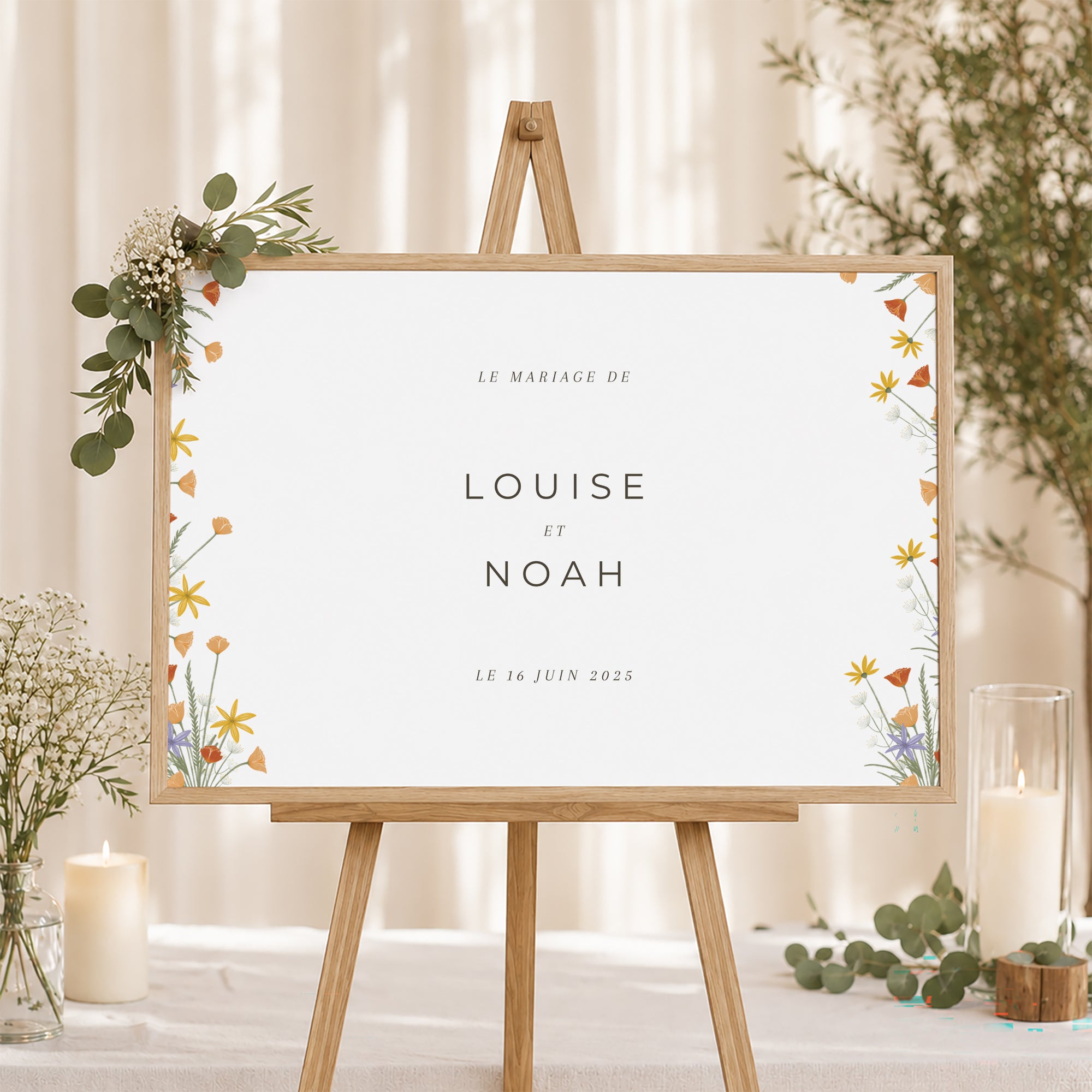 Panneau bienvenue Mariage Paysage 90 x 60 cm Bouquet champêtre photo N° 1