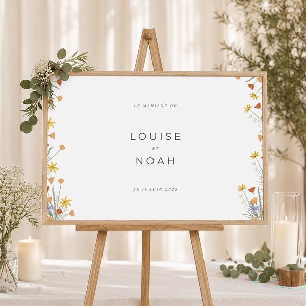 Panneau bienvenue Mariage Paysage 90 x 60 cm Bouquet champêtre photo