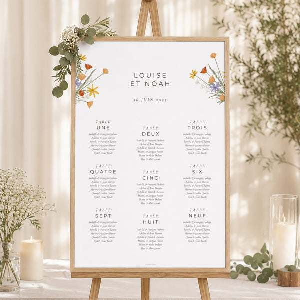 Plan de table Mariage Portrait Bouquet champêtre photo