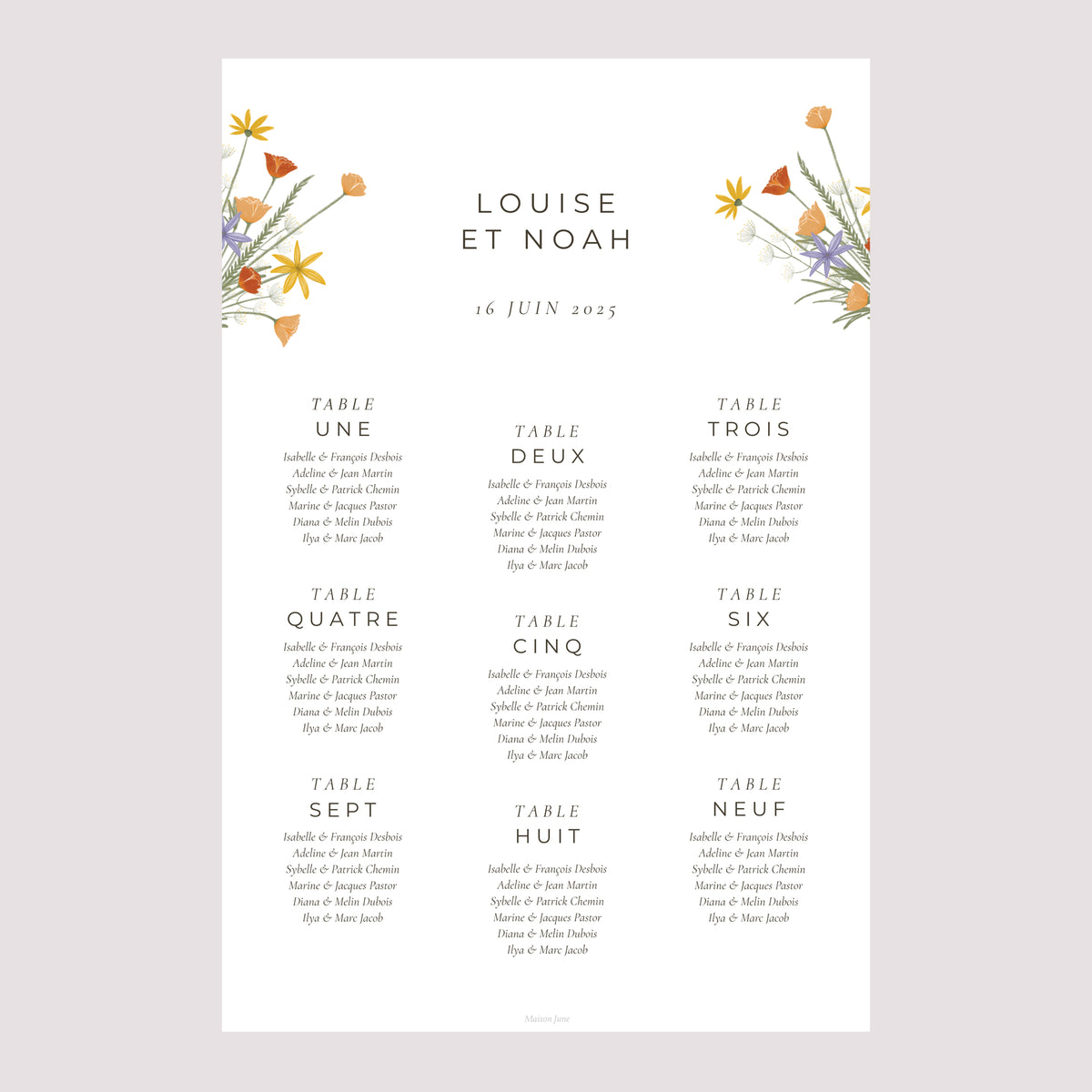 Plan de table Mariage Portrait Bouquet champêtre photo N° 2
