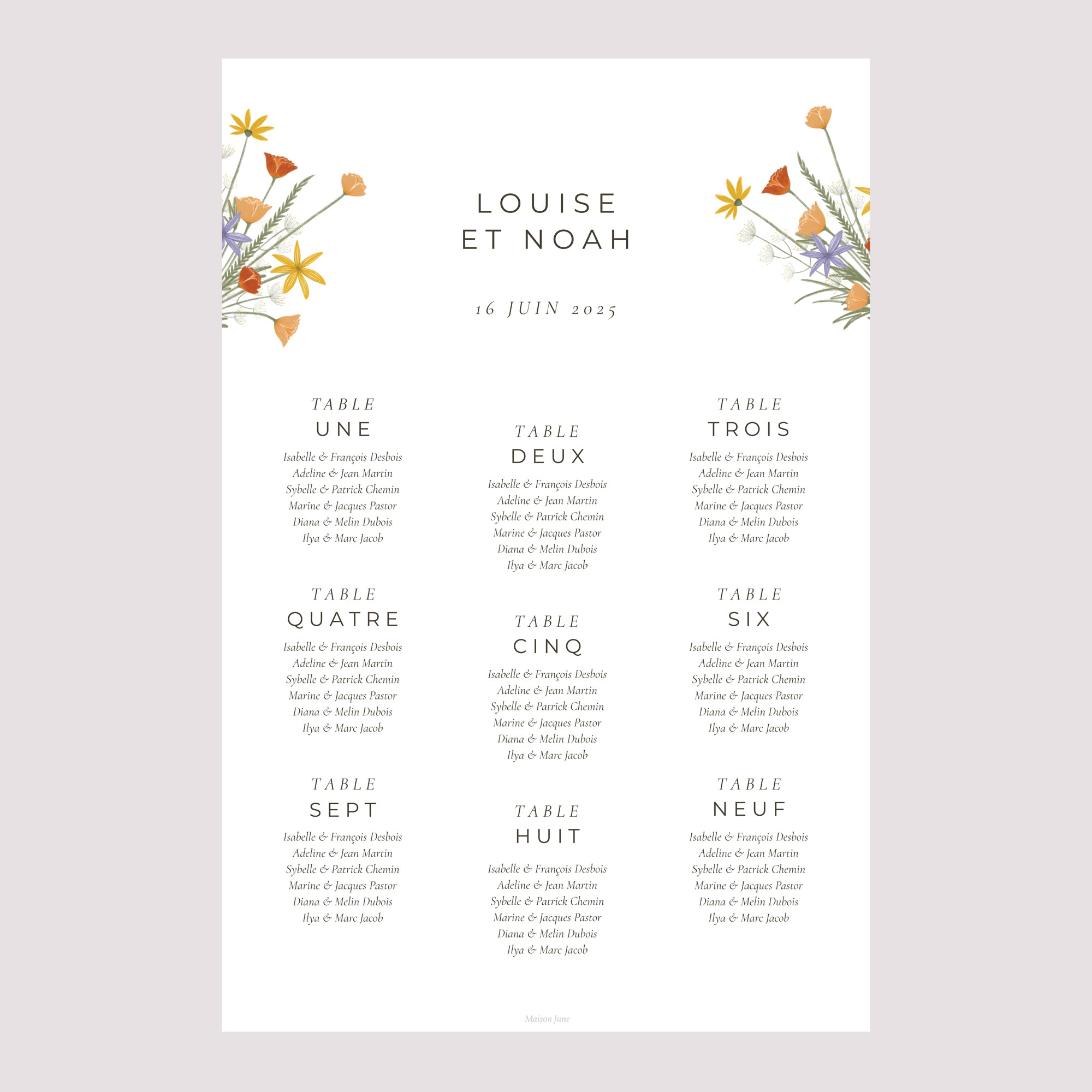 Plan de table Mariage Portrait Bouquet champêtre photo N° 2