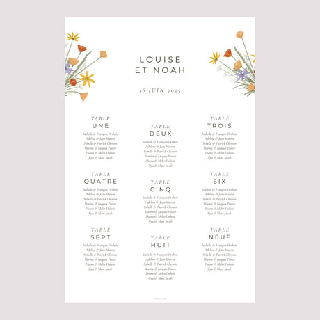 Plan de table Mariage Portrait Bouquet champêtre