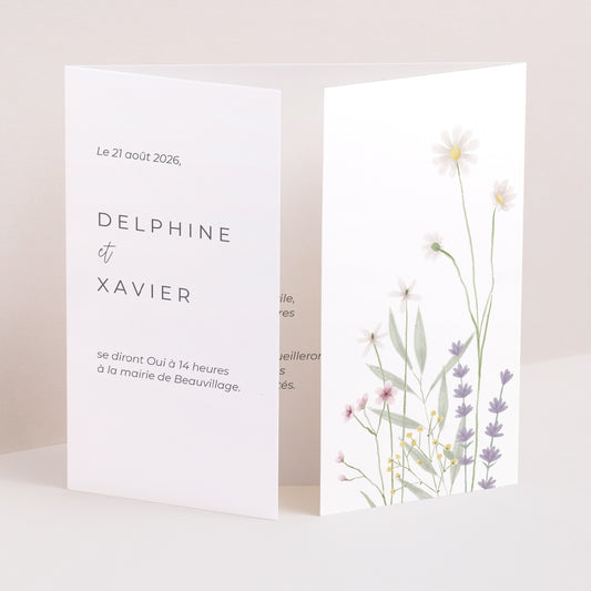 Faire-part Mariage Triptyque ouverture fenêtre Champêtre fleuri photo