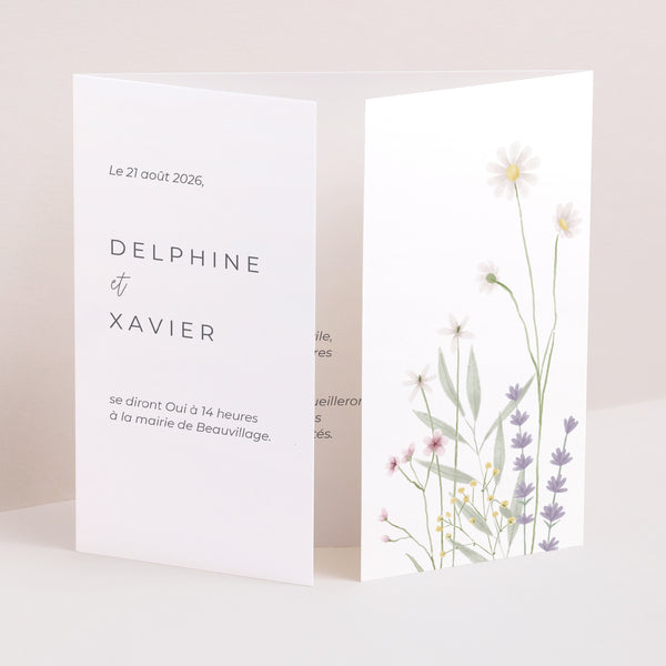 Faire-part Mariage Triptyque ouverture fenêtre Champêtre fleuri photo