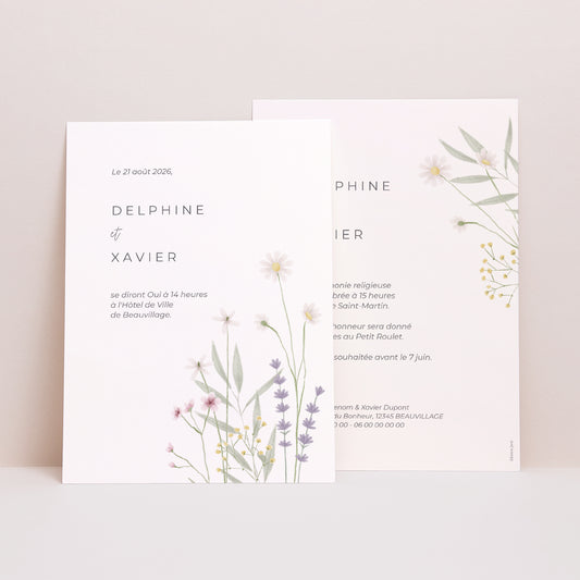 Faire-part Mariage Portrait Champêtre fleuri photo