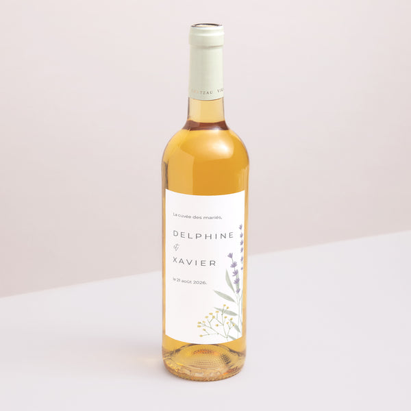 Etiquette bouteille Mariage Portrait Champêtre fleuri photo