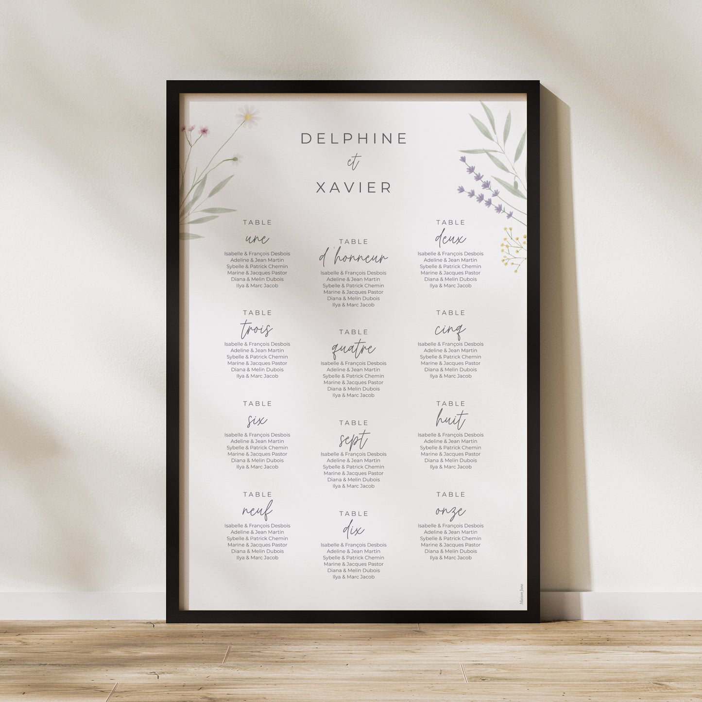 Plan de table Mariage Portrait Champêtre fleuri photo N° 1