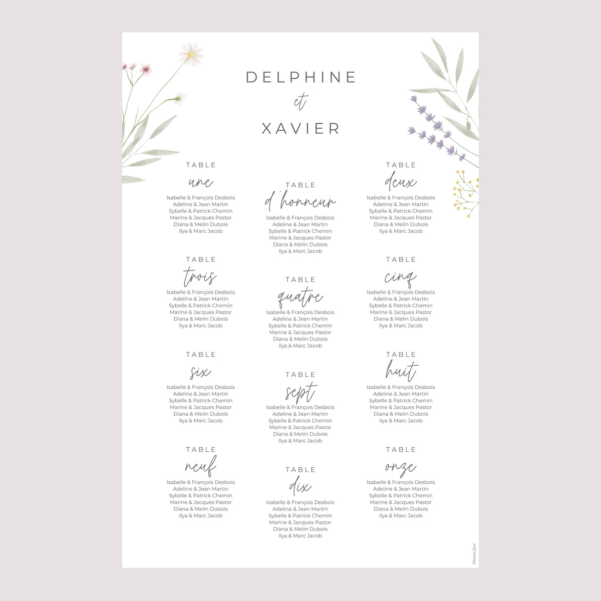 Plan de table Mariage Portrait Champêtre fleuri photo N° 2
