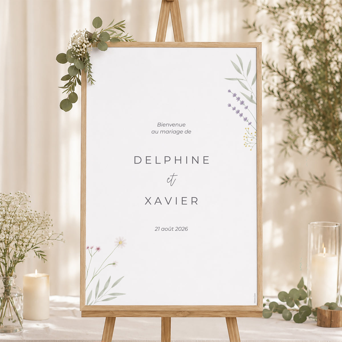 Panneau bienvenue Mariage Portrait 60 x 90 cm Champêtre fleuri photo N° 1