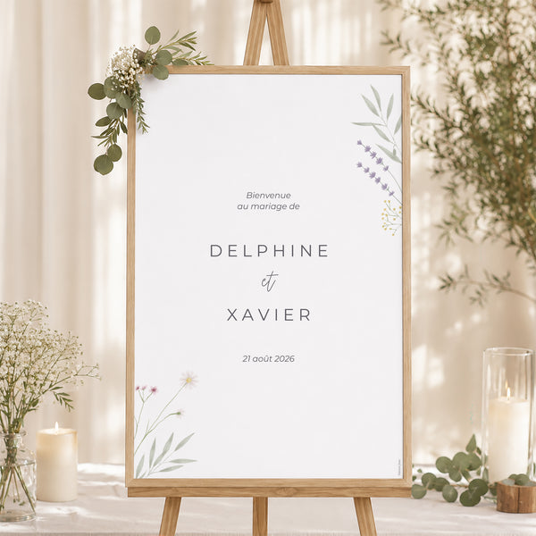 Panneau bienvenue Mariage Portrait 60 x 90 cm Champêtre fleuri photo