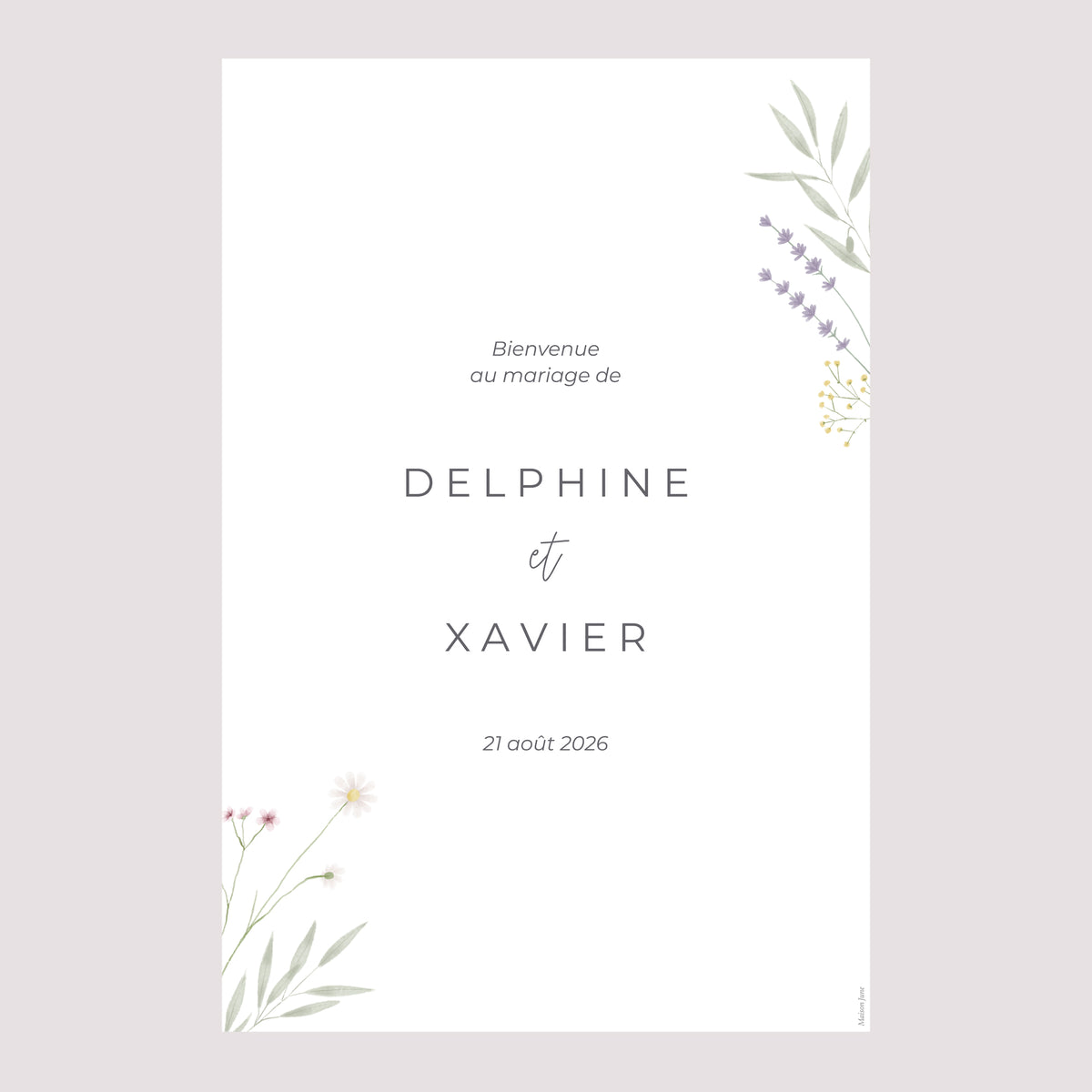 Panneau bienvenue Mariage Portrait 60 x 90 cm Champêtre fleuri photo N° 2