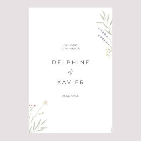 Panneau bienvenue Mariage Portrait 60 x 90 cm Champêtre fleuri