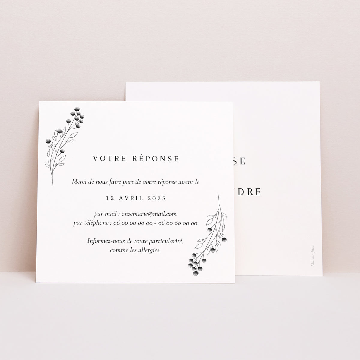Carton réponse Mariage Carré Petit Brin Chic photo