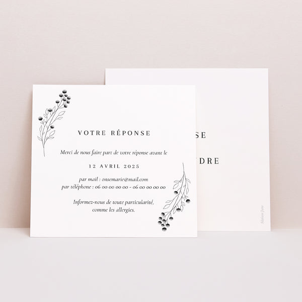 Carton réponse Mariage Carré Petit Brin Chic photo