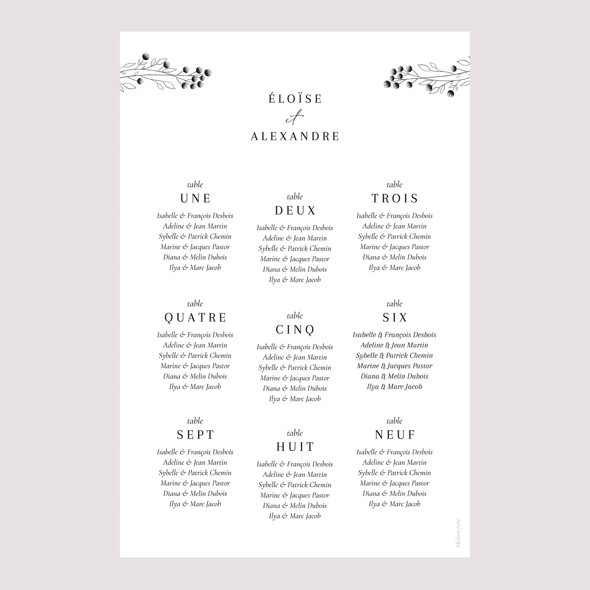 Plan de table Mariage Portrait 60 x 90 cm Petit Brin Chic photo N° 2