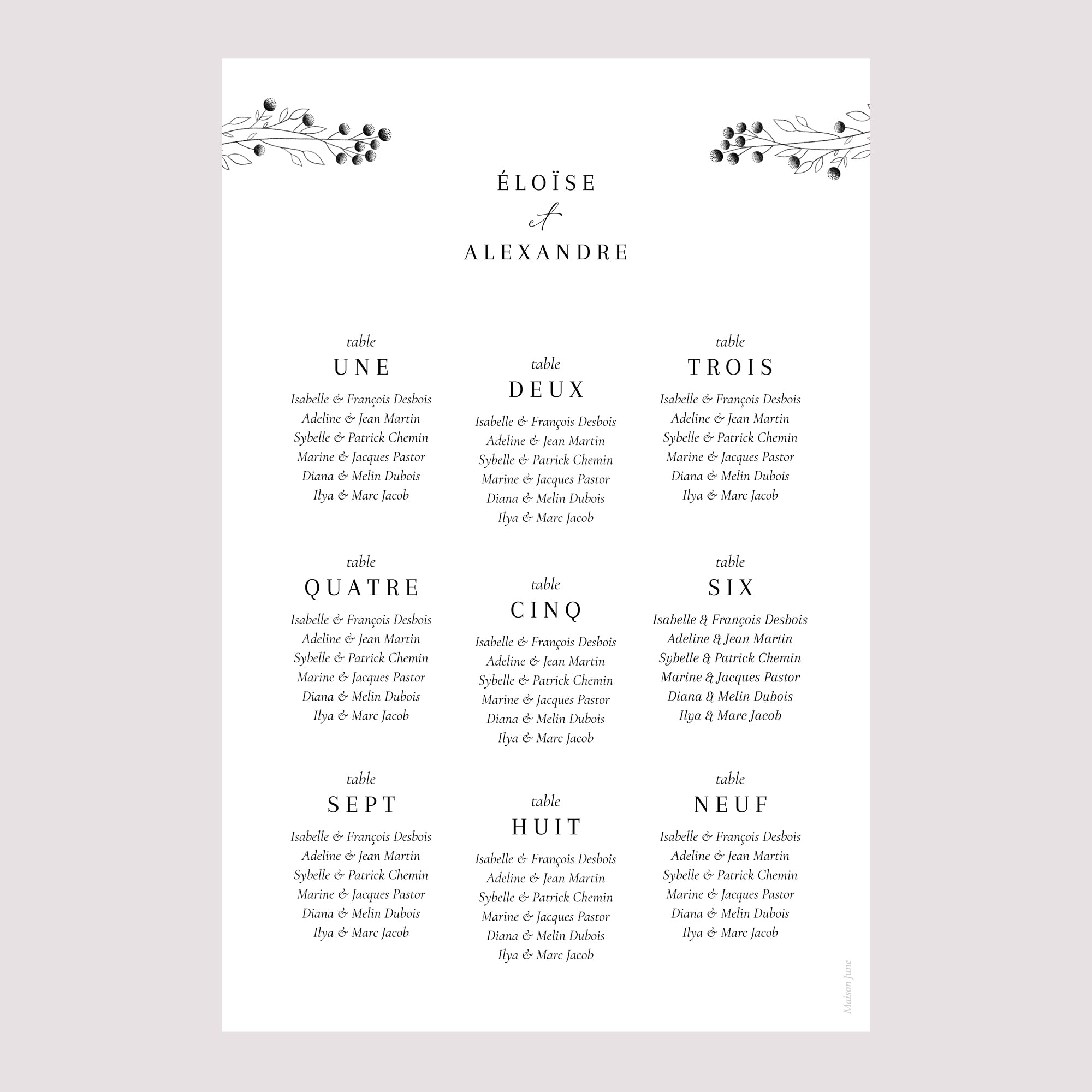 Plan de table Mariage Portrait 60 x 90 cm Petit Brin Chic photo N° 2