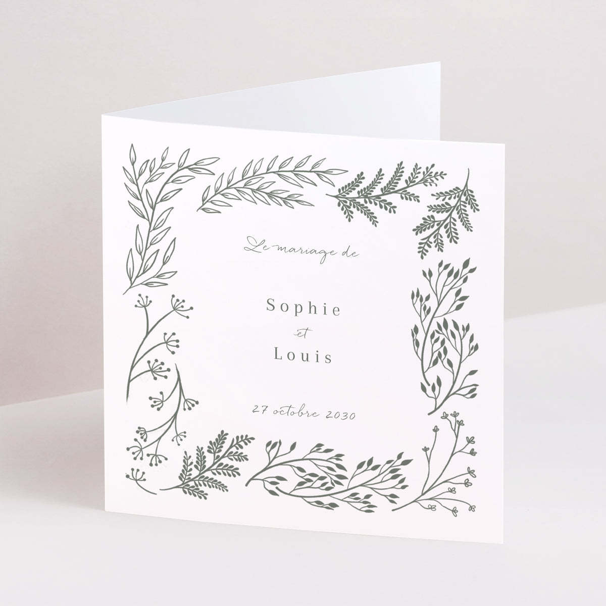 Faire-part Mariage Carré double volet Cadre floral photo