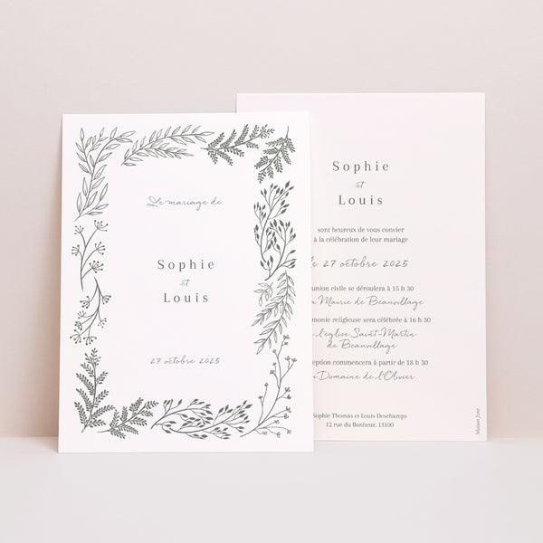 Faire-part Mariage Portrait Cadre floral photo
