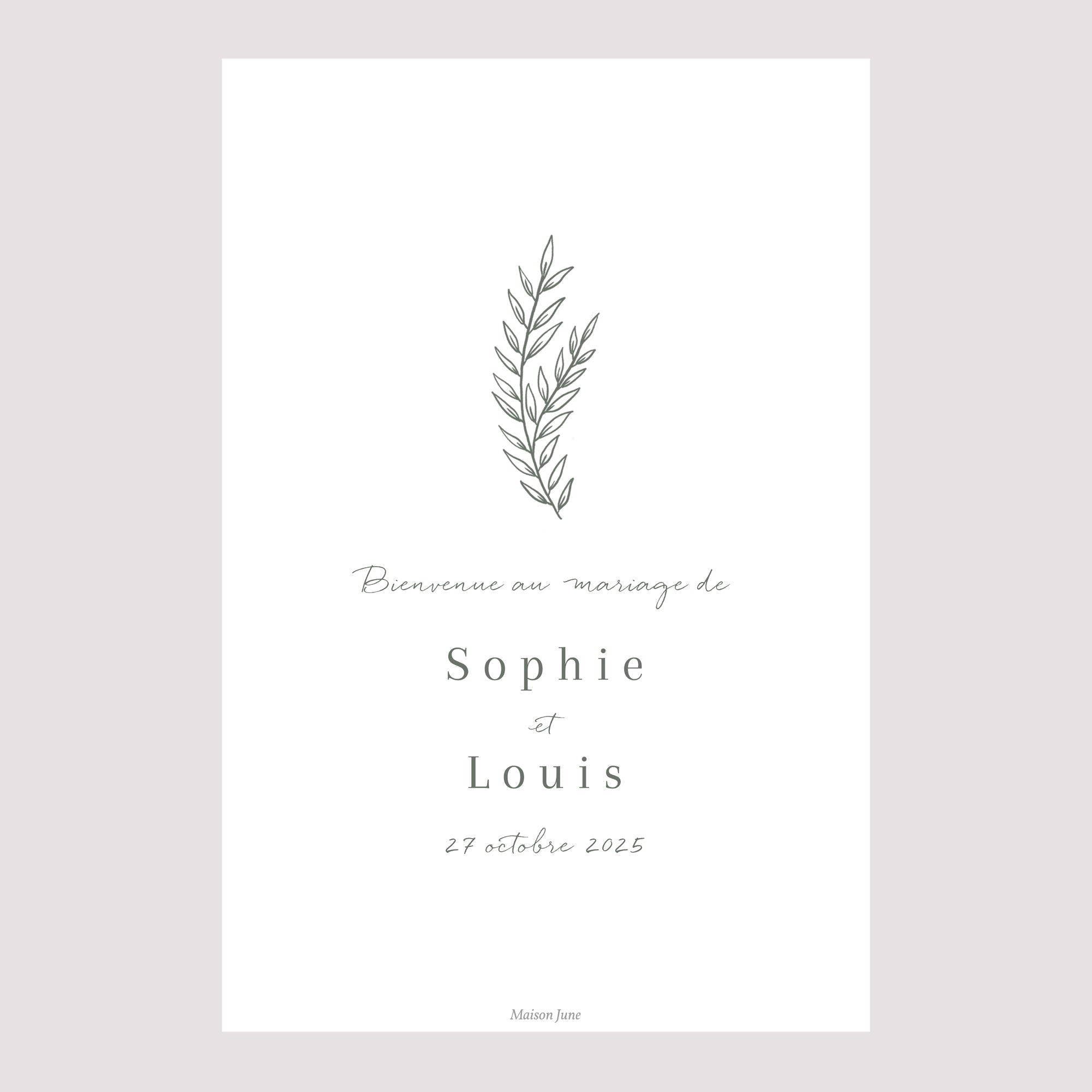 Panneau bienvenue Mariage Portrait 60 x 90 cm Cadre floral photo N° 2