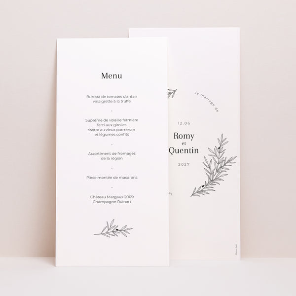 Menu Mariage Panoramique portrait Branche d'Olivier photo