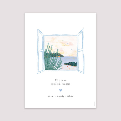 Affiche Naissance Portrait 30 x 40 cm Vue sur Mer