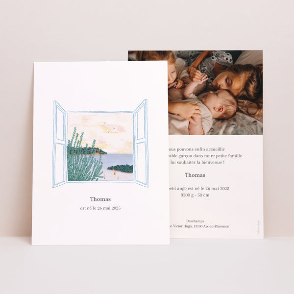 Faire-part Naissance Portrait Vue sur Mer photo