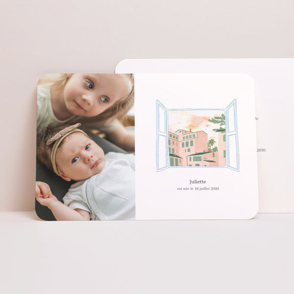 Faire-part Naissance Paysage, bords arrondis Vue sur le monde photo