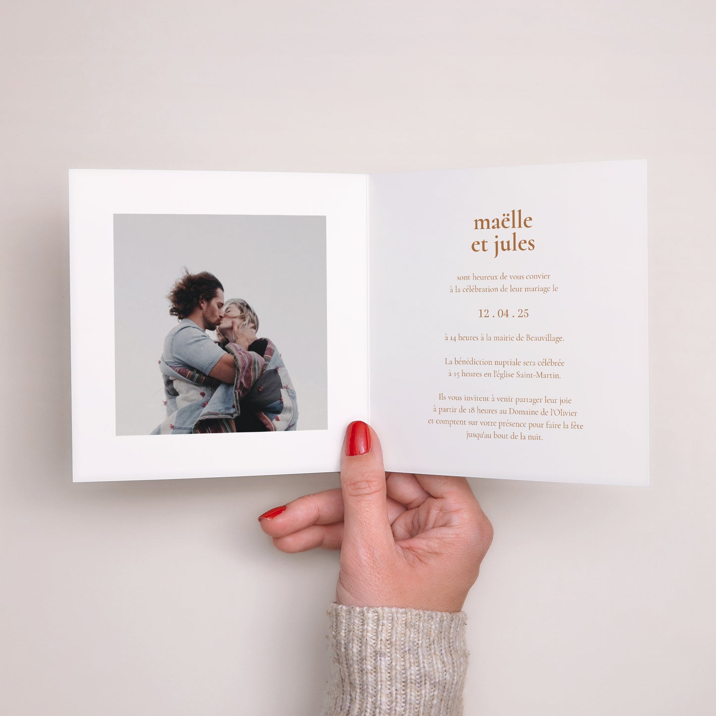 Faire-part Mariage Carré double volet Bibemus typographie photo N° 2